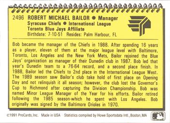 1991 ProCards #2496 Bob Bailor Back