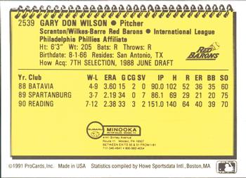 1991 ProCards #2539 Gary Wilson Back