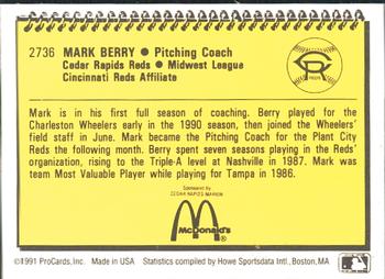 1991 ProCards #2736 Mark Berry Back