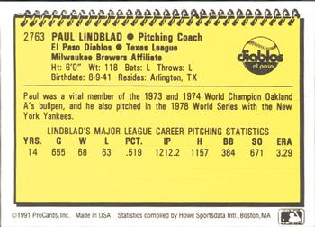 1991 ProCards #2763 Paul Lindblad Back