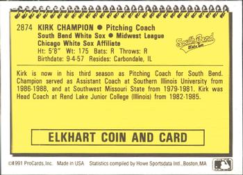 1991 ProCards #2874 Kirk Champion Back