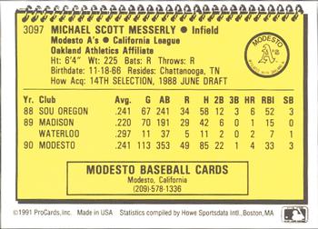 1991 ProCards #3097 Mike Messerly Back
