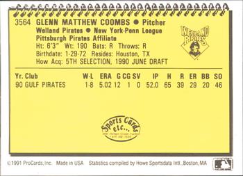 1991 ProCards #3564 Glenn Coombs Back