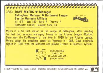 1991 ProCards #3683 Dave Myers Back