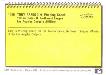1991 ProCards #4265 Tony Arnold Back