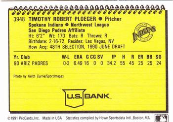 1991 ProCards #3948 Tim Ploeger Back