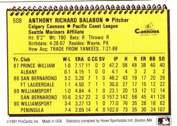 1991 ProCards #508 Rick Balabon Back
