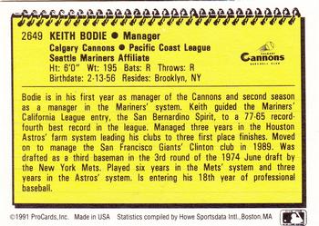 1991 ProCards #530 Keith Bodie Back