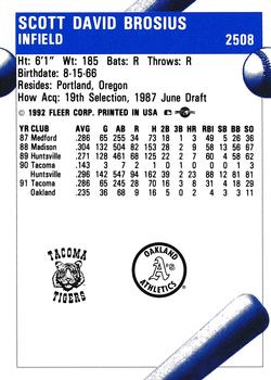 1992 Fleer ProCards #2508 Scott Brosius Back