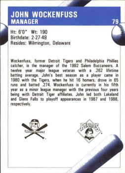 1992 Fleer ProCards #79 John Wockenfuss Back