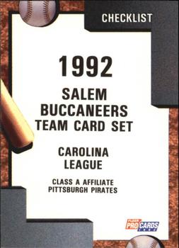 1992 Fleer ProCards #81 Salem Buccaneers Checklist Front