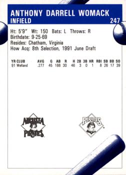 1992 Fleer ProCards #247 Tony Womack Back