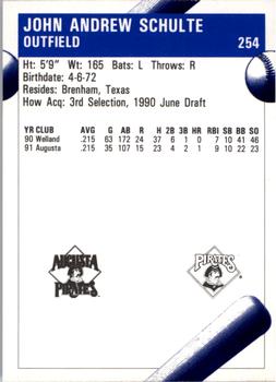1992 Fleer ProCards #254 John Schulte Back