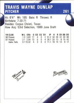 1992 Fleer ProCards #261 Travis Dunlap Back