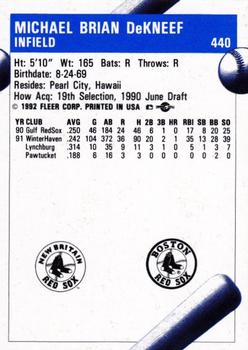 1992 Fleer ProCards #440 Mike DeKneef Back