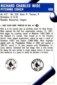 1992 Fleer ProCards #450 Rick Wise Back