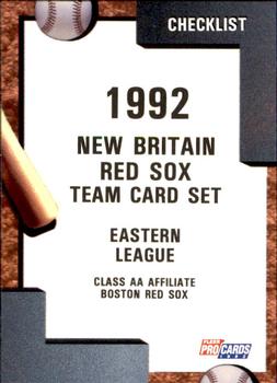 1992 Fleer ProCards #451 New Britain Red Sox Checklist Front