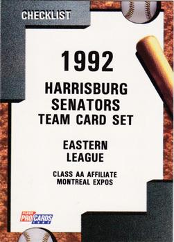 1992 Fleer ProCards #477 Harrisburg Senators Checklist Front