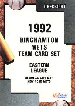 1992 Fleer ProCards #535 Binghamton Mets Checklist Front