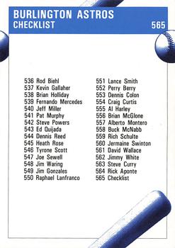 1992 Fleer ProCards #565 Burlington Astros Checklist Back