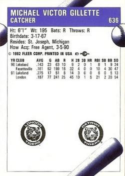 1992 Fleer ProCards #636 Mike Gillette Back