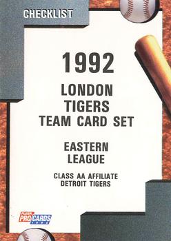 1992 Fleer ProCards #651 London Tigers Checklist Front