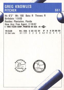 1992 Fleer ProCards #661 Greg Knowles Back