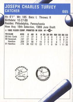 1992 Fleer ProCards #665 Joe Turvey Back