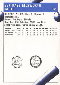 1992 Fleer ProCards #669 Ben Ellsworth Back