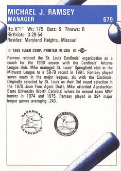 1992 Fleer ProCards #679 Mike J. Ramsey Back