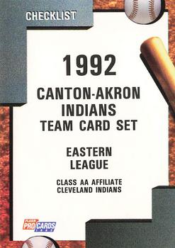 1992 Fleer ProCards #709 Canton-Akron Indians Checklist Front
