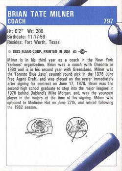 1992 Fleer ProCards #797 Brian Milner Back