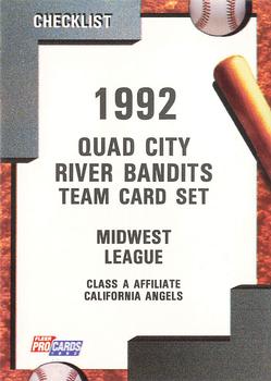 1992 Fleer ProCards #829 Quad City River Bandits Checklist Front