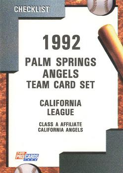1992 Fleer ProCards #858 Palm Springs Angels Checklist Front