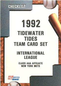 1992 Fleer ProCards #1736 Tidewater Tides Checklist Front
