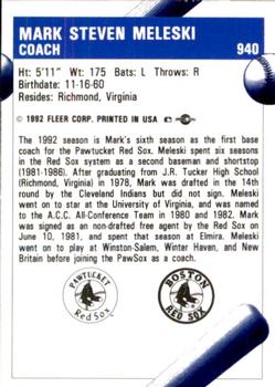 1992 Fleer ProCards #940 Mark Meleski Back