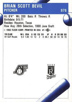 1992 Fleer ProCards #976 Brian Bevil Back