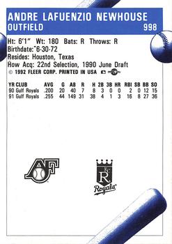 1992 Fleer ProCards #998 Andre Newhouse Back