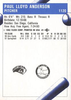 1992 Fleer ProCards #1120 Paul Anderson Back
