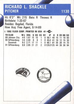 1992 Fleer ProCards #1130 Rick Shackle Back