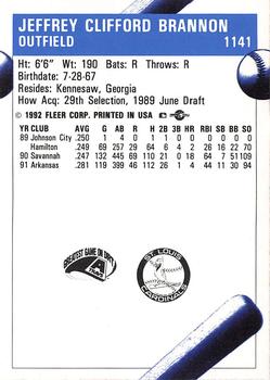 1992 Fleer ProCards #1141 Cliff Brannon Back