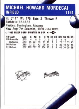 1992 Fleer ProCards #1161 Mike Mordecai Back