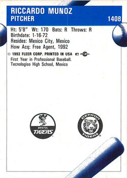 1992 Fleer ProCards #1408 Ricky Munoz Back