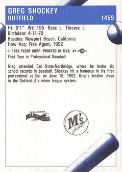 1992 Fleer ProCards #1459 Greg Shockey Back