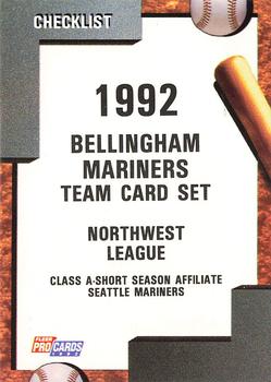1992 Fleer ProCards #1464 Bellingham Mariners Checklist Front