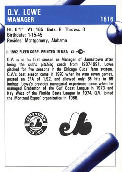 1992 Fleer ProCards #1516 Q.V. Lowe Back