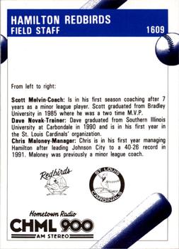1992 Fleer ProCards #1609 Field Staff (Scott Melvin / Dave Novak / Chris Maloney) Back