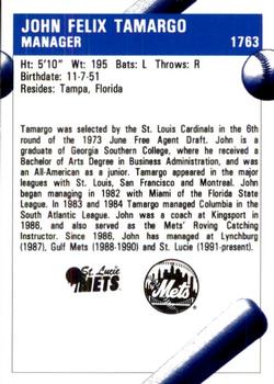 1992 Fleer ProCards #1763 John Tamargo Back