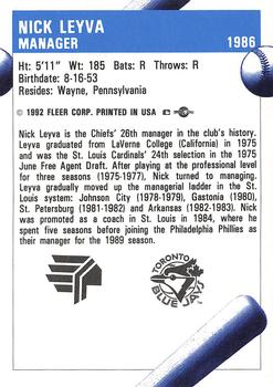 1992 Fleer ProCards #1986 Nick Leyva Back