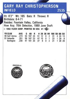 1992 Fleer ProCards #2535 Gary Christopherson Back